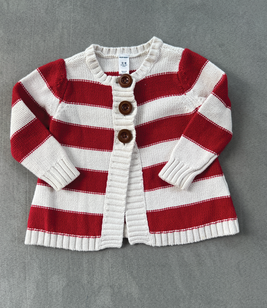 REDUCED #154 12-18mo Girls Old Navy red & white striped cardigan, VGUC