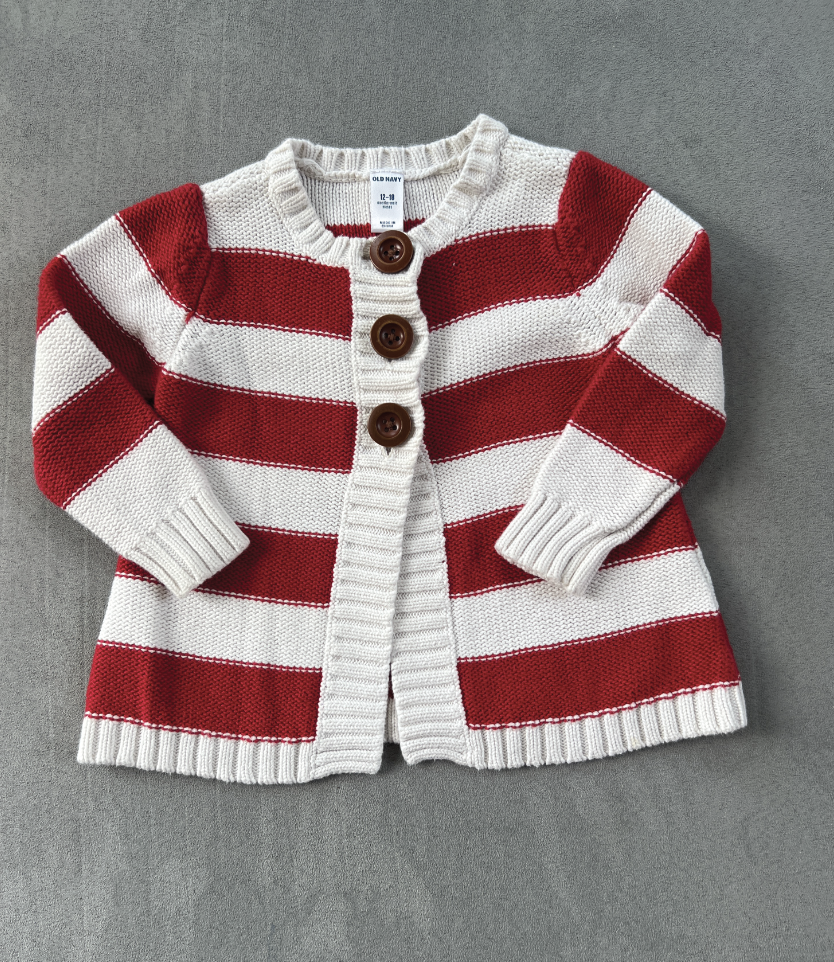 REDUCED #154 12-18mo Girls Old Navy red & white striped cardigan, VGUC