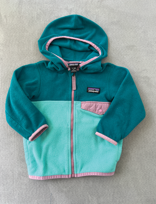 #154 12-18mo Girls Patagonia fleece zip-up teal & purple, VGUC