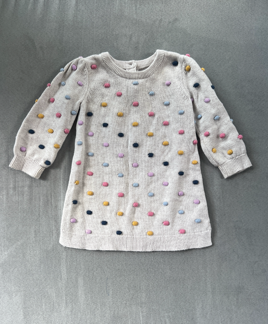 #154 18-24mo Girls Gap rainbow pom pom sweater dress, VGUC