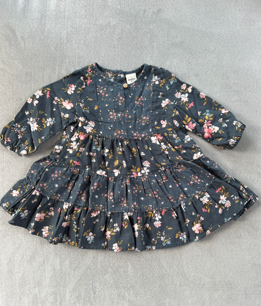 #15412mo Girls OshKosh navy floral tiered dress, GUC