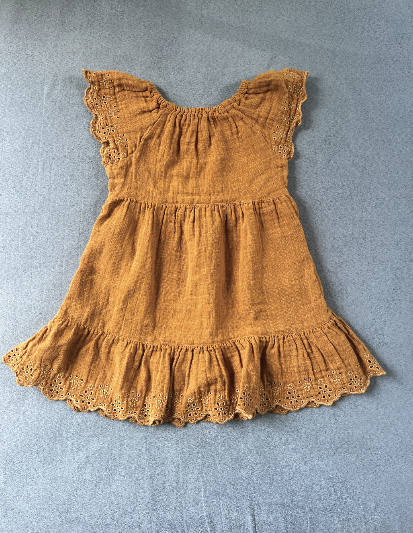 REDUCED #154 2T Girls Cat&Jack camel brown eyelet dress, VGUC
