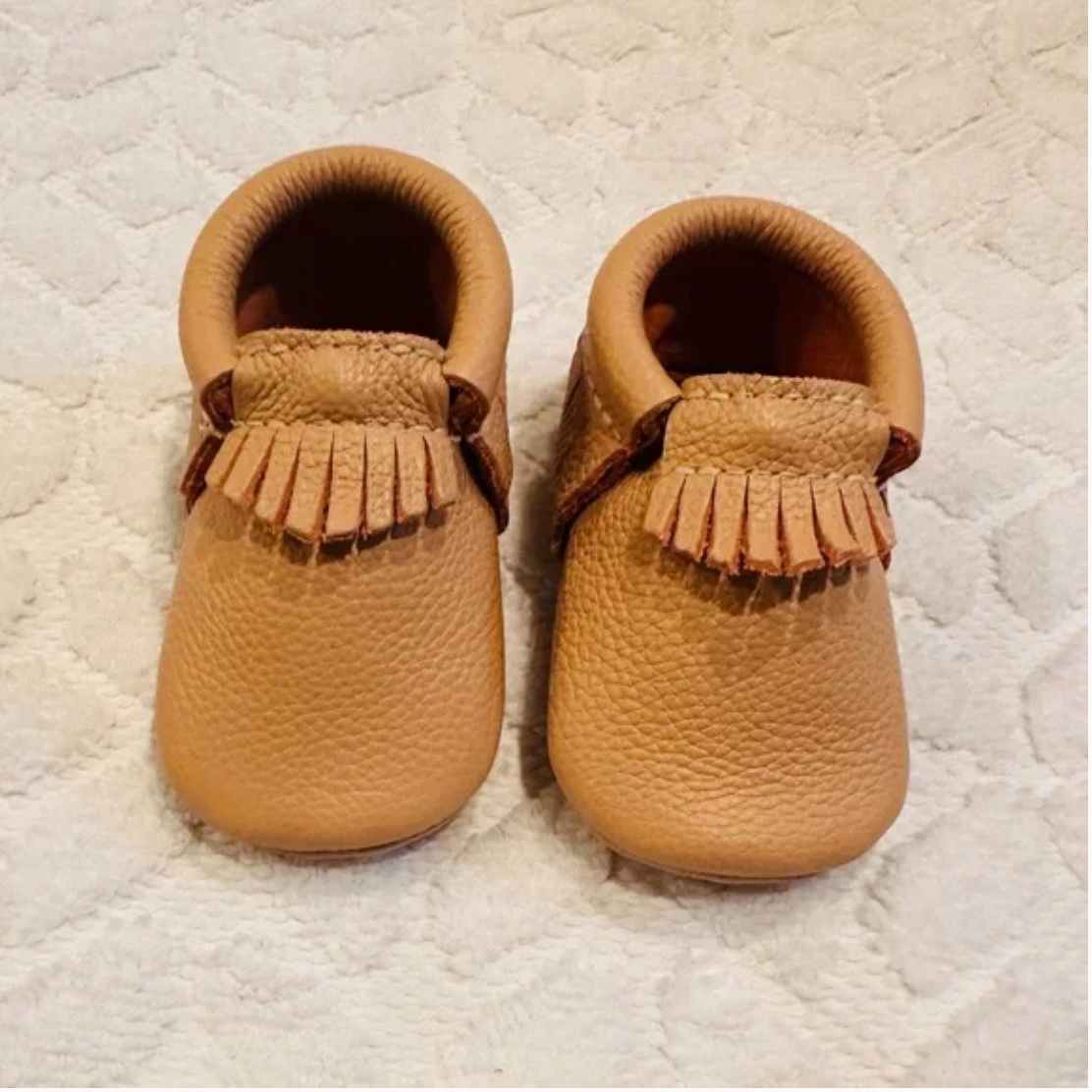 Seller #51: Freshly Picked Tan Baby Moccasins Size 2