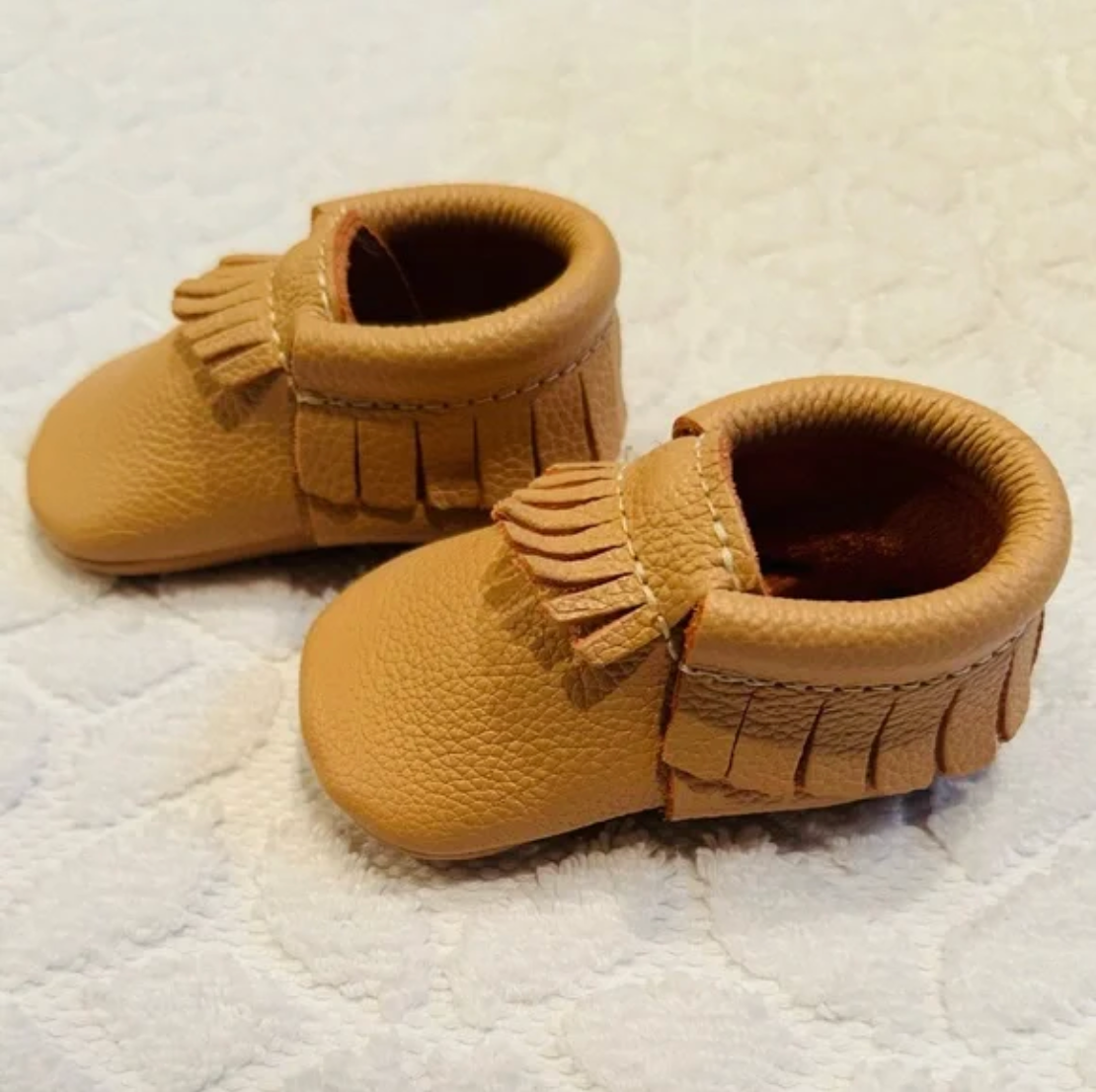 Seller #51: Freshly Picked Tan Baby Moccasins Size 2