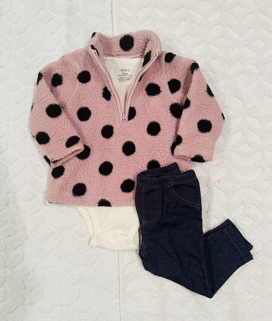 Seller #51: Carter's Girls Sherpa Polka Dot Jacket Set Size 12 month