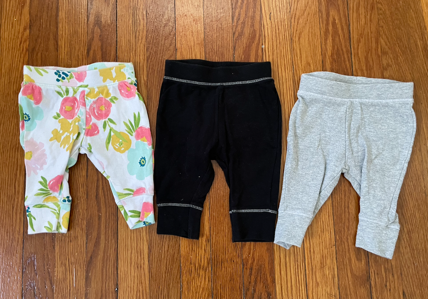 Cloud Island set of 3 pants - 3 month girls pants, gray, black, floral pants - EUC