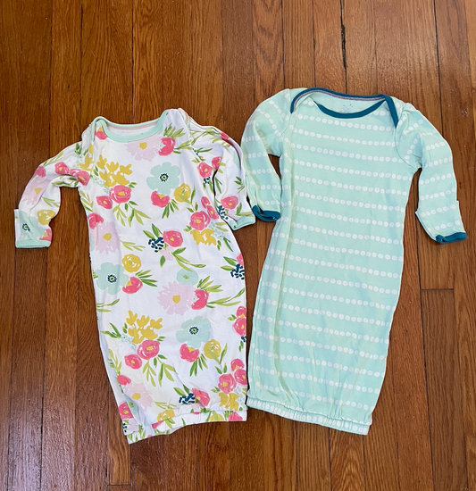 Long sleeve sleep gowns - girls size 0-6 months - Cloud Island - set of 2