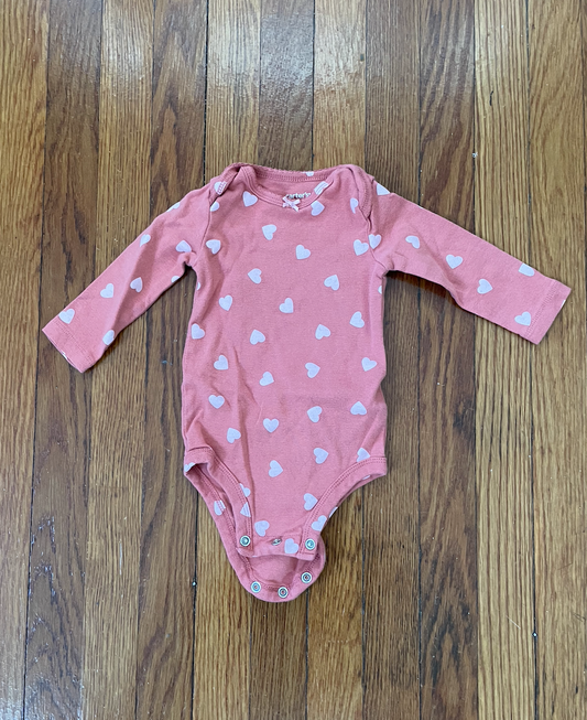 Carters long sleeve pink heart onesie - size 6 months - EUC