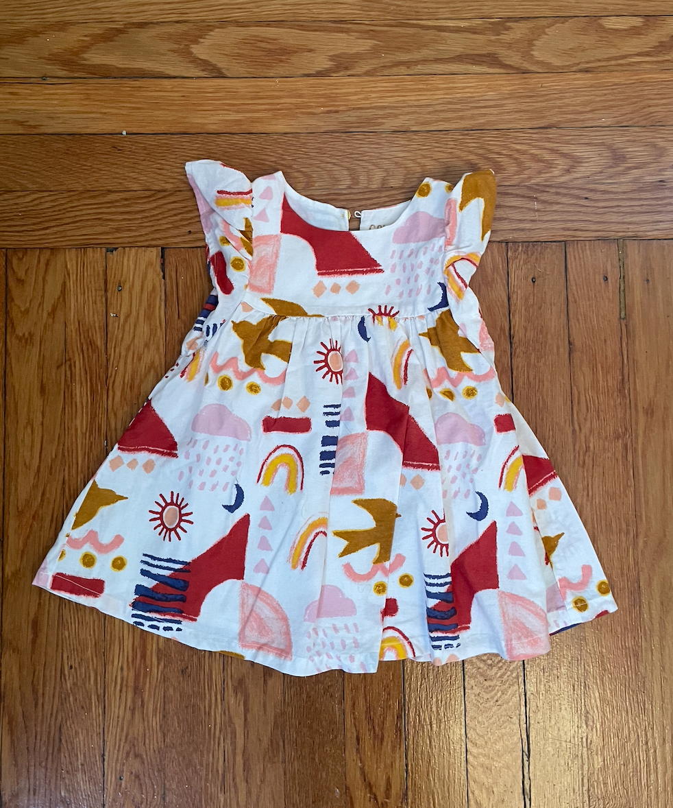 OshKosh Dress - girls size 18 months - red, pink, mustard abstract pattern dress - EUC