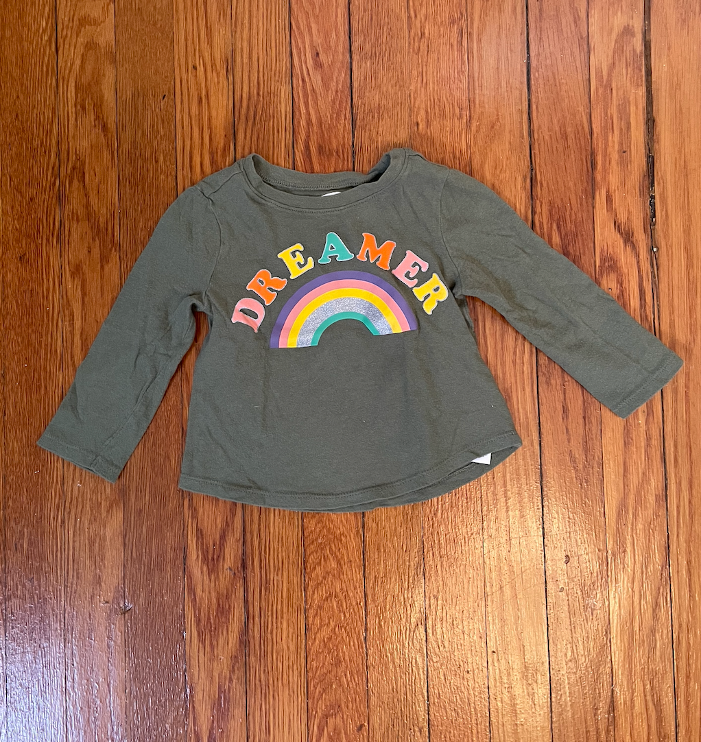 Old Navy girls shirt - 18-24 months - green "Dreamer" with rainbow shirt