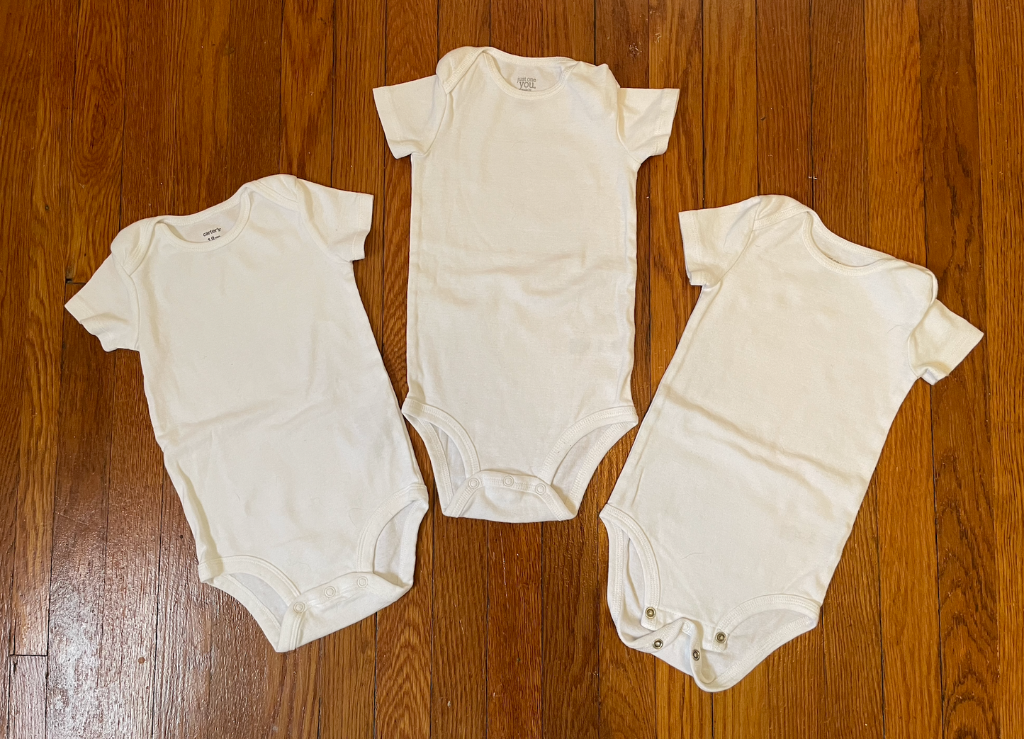 Carter's plain white onesies - set of 3 - brand new, never worn, 18 months - gender neutral