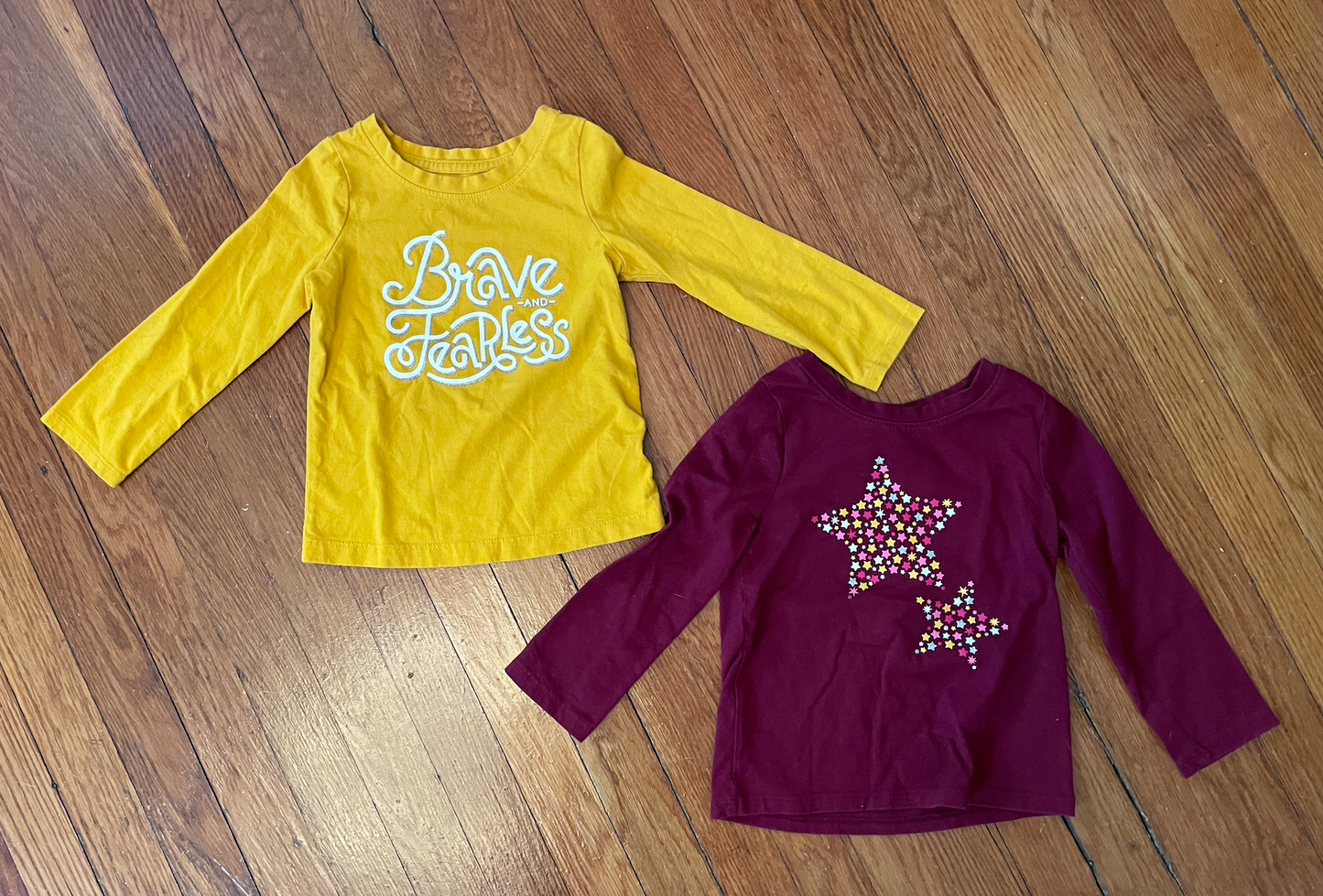 Cat and Jack long sleeve shirt bundle - girls size 2T - mustard and maroon shirts - EUC