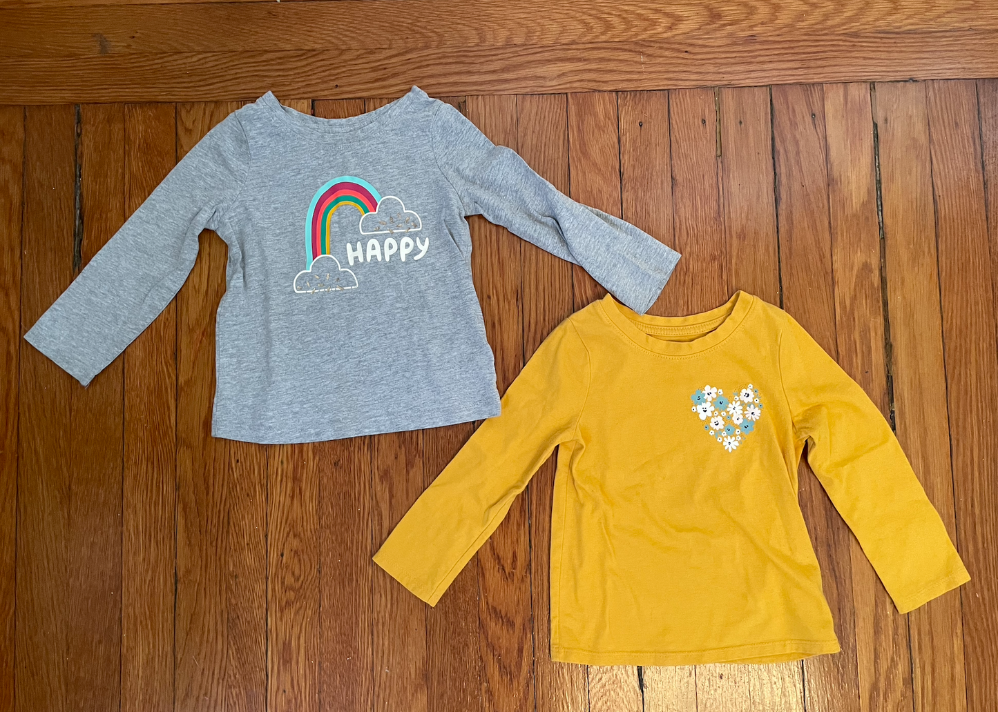 Cat and Jack long sleeve shirt bundle - girls size 2T - yellow and gray shirts