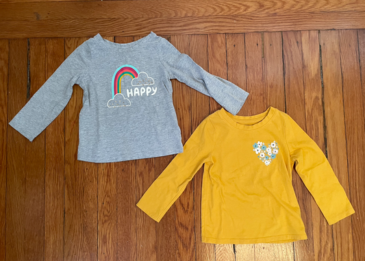 Cat and Jack long sleeve shirt bundle - girls size 2T - yellow and gray shirts