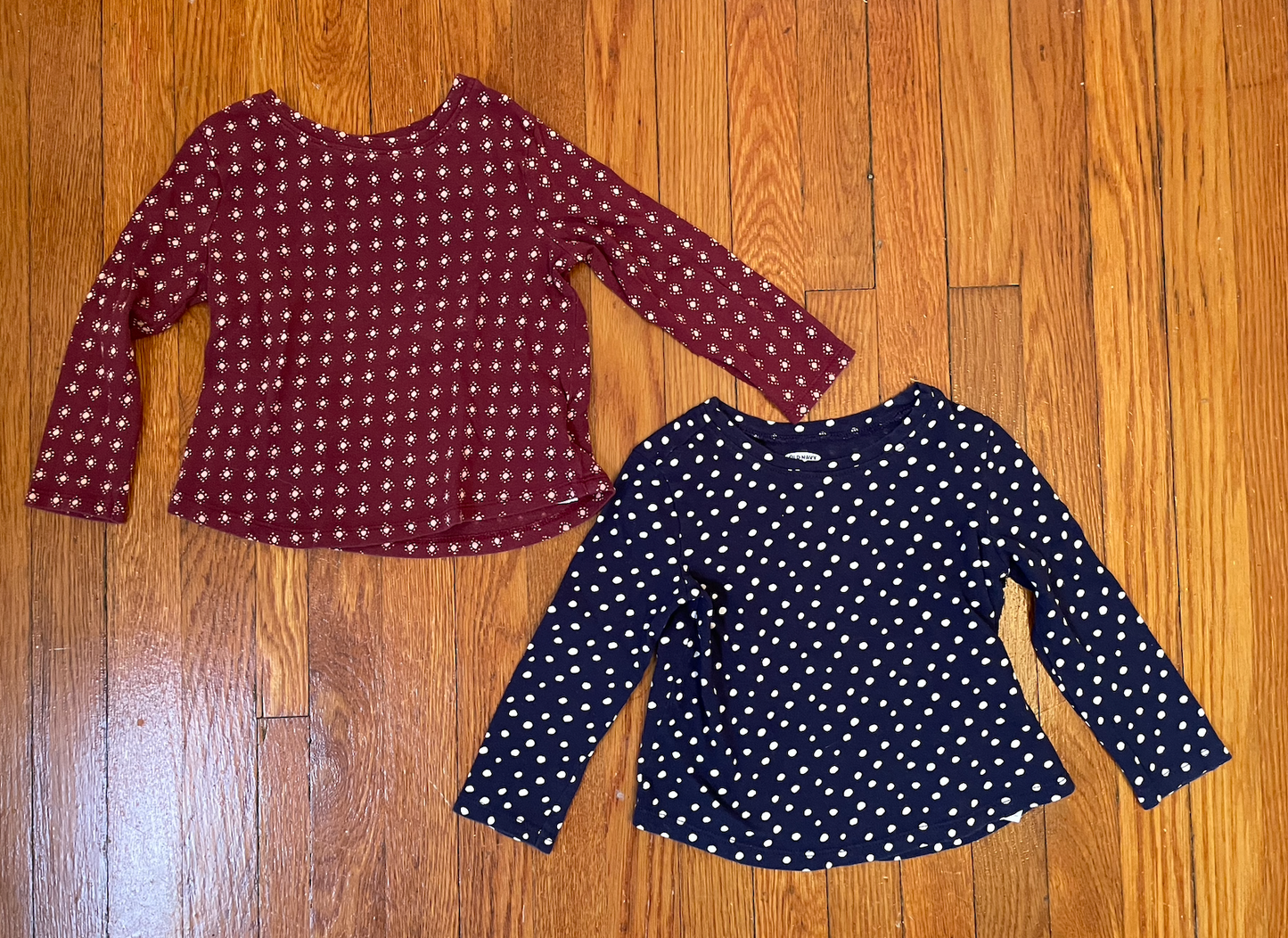 Old Navy long sleeve shirt bundle - girls size 2T - blue polka dot and maroon dots