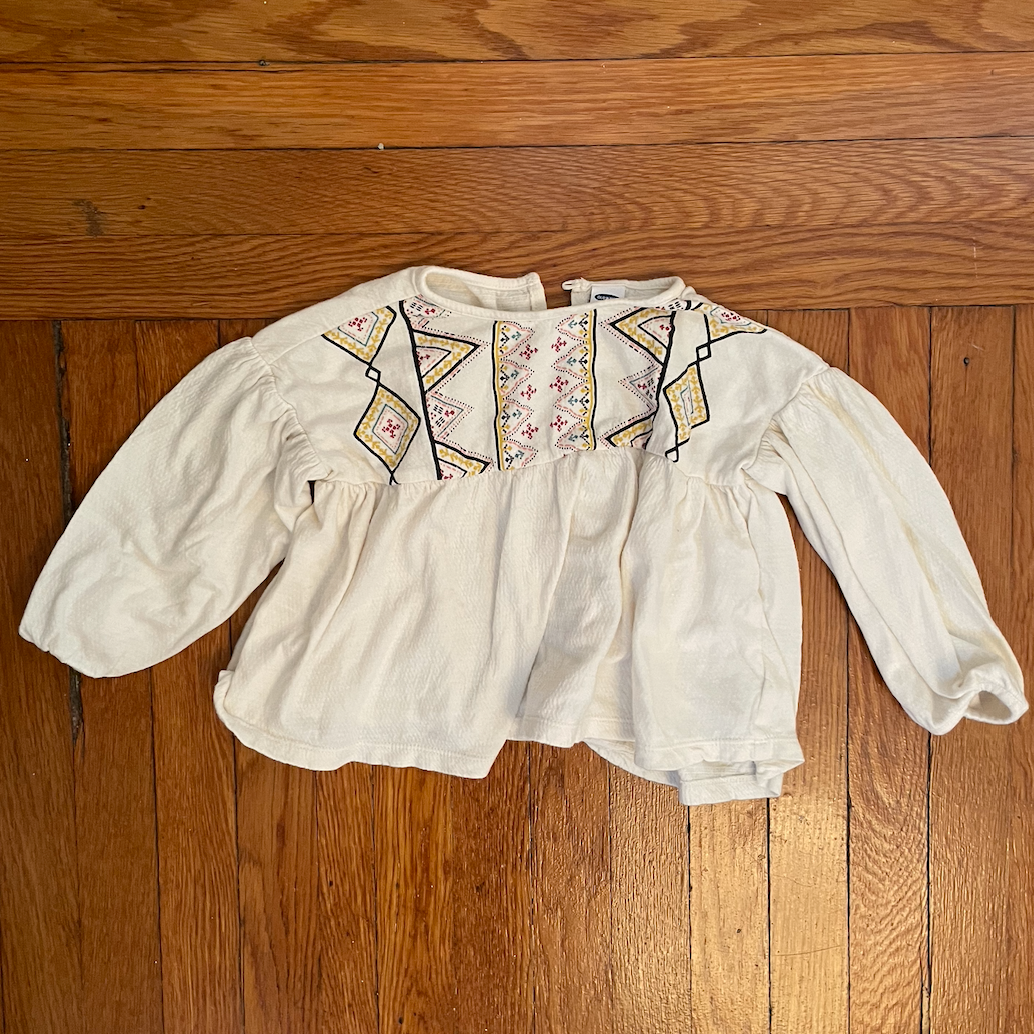 Old Navy long sleeve blouse - beige flowy shirt - girls size 2T - aztec pattern - EUC
