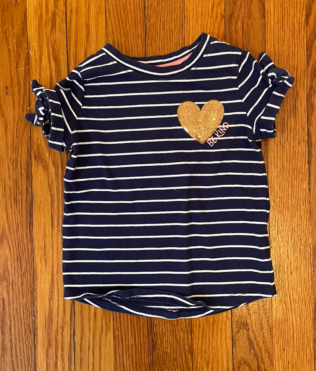 Cat and Jack 2T girls shirt - blue striped with a gold sequin heart - EUC