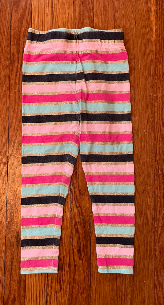 Striped leggings - pink, blue, black, gold sparkly - girls size small 5/6