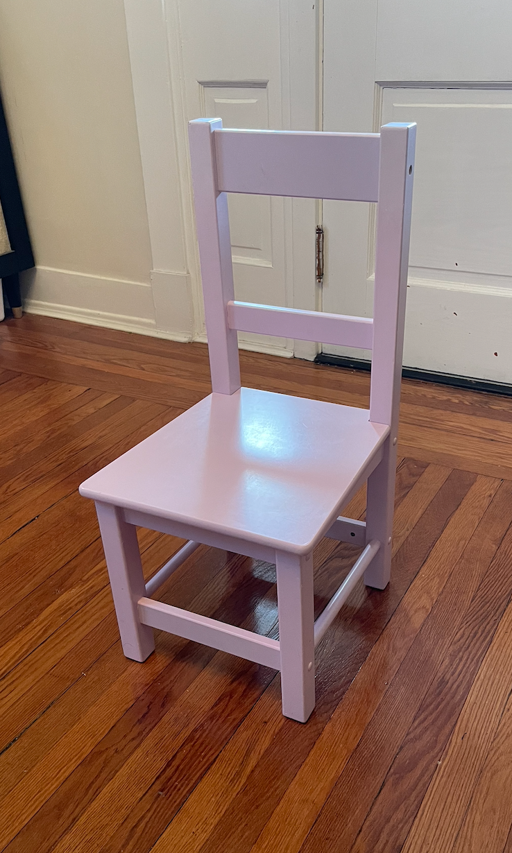 Light pink kids chair - some scratches on back of legs, see photos - GUC