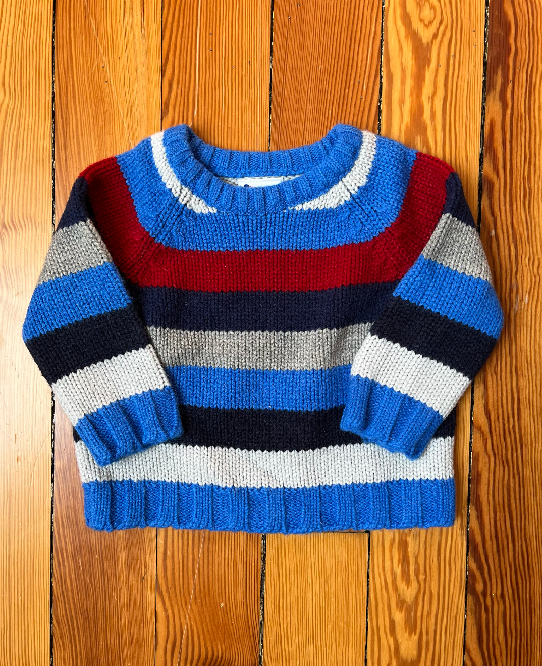 Gumballs Vintage Striped Sweater - 12M - Royal Blue, Navy, Red, White, Gray - EUC