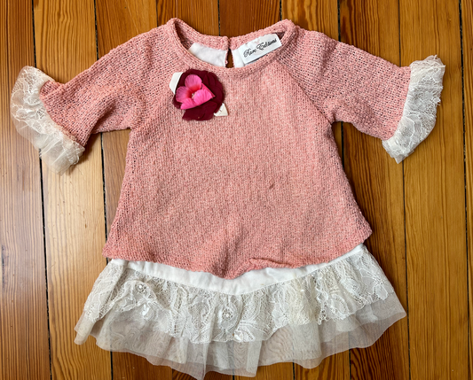 Rare Editions Pink Lace and Knit Shirt with Flower Embellishment - Size 4T - GUC
