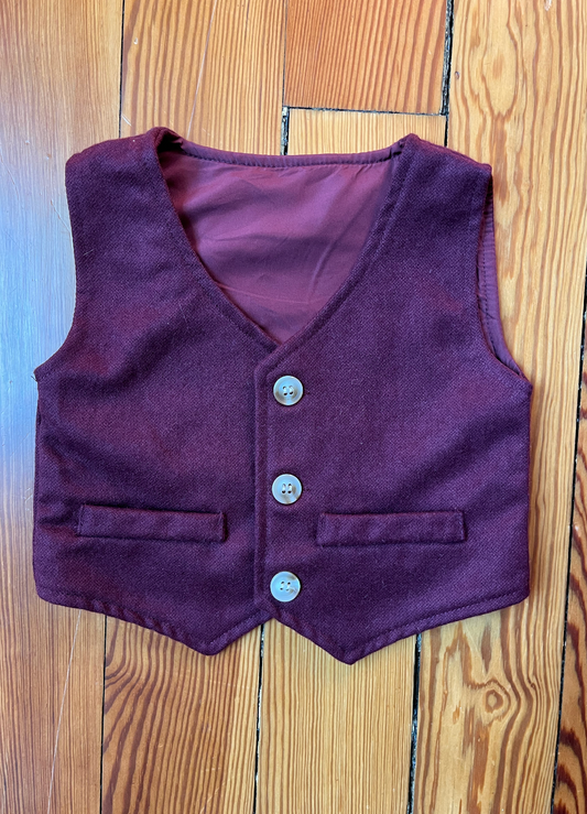 Burgundy 3-Button Vest - Size 6-9 Months - EUC