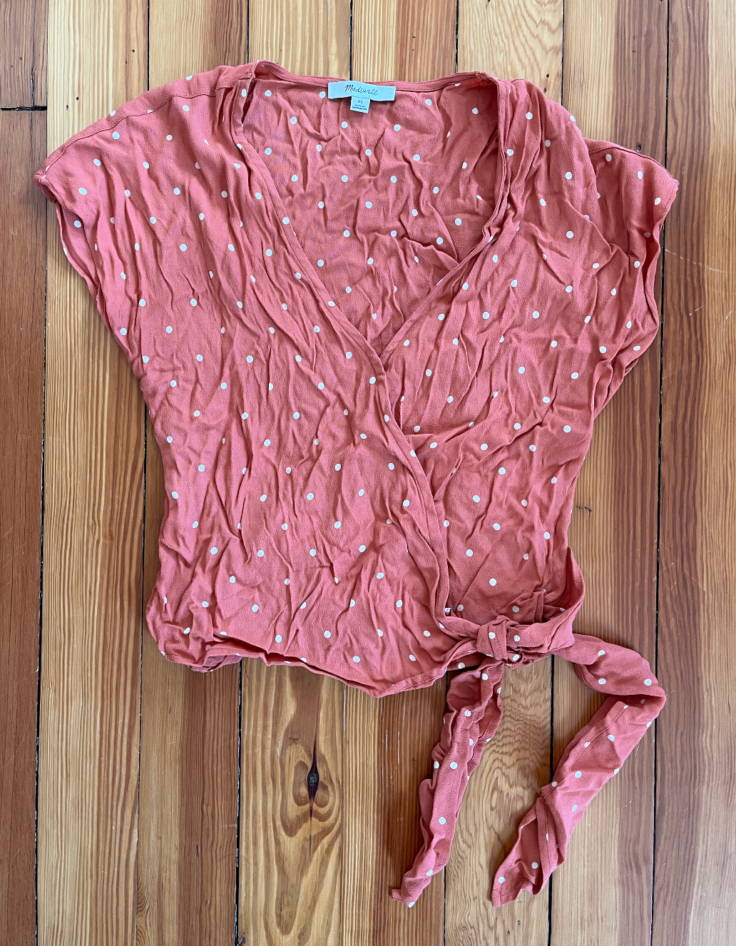 Madewell Polkadot Wrap Shirt - Size XS - Coral with Cream Dots - EUC