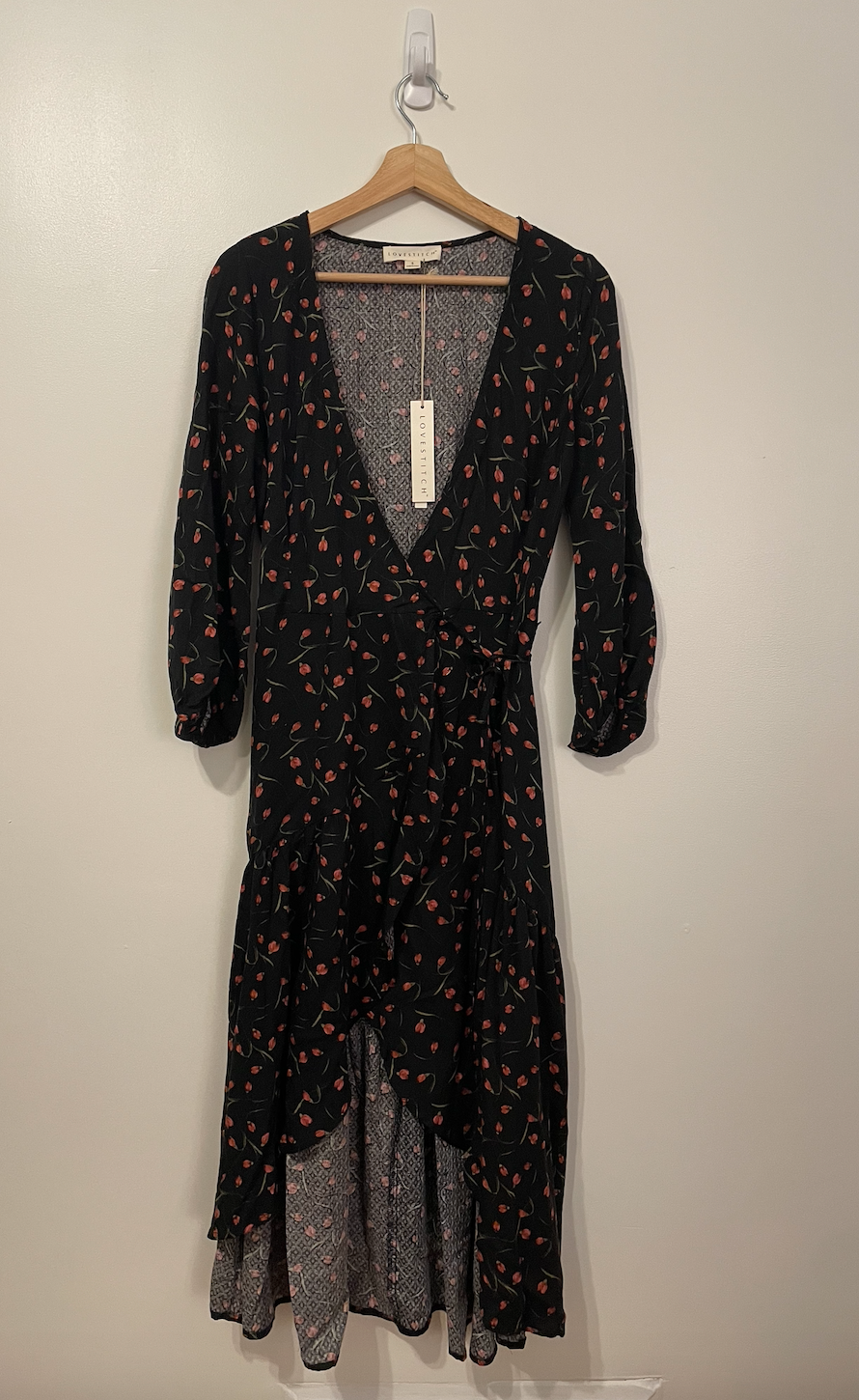 New with tags - black floral wrap dress - women's size small