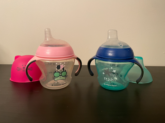 Tommee Tippee sippy cups - set of two - blue stars and pink cat