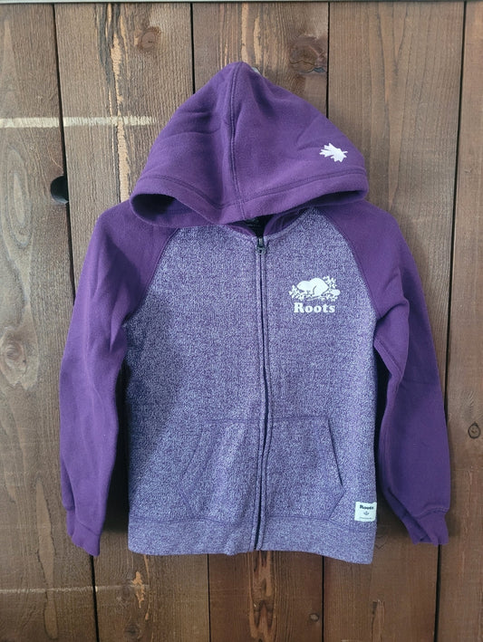 #109 Roots Kids Heather Purple Zip-Up Hoodie Girl's Size XL (11-12)