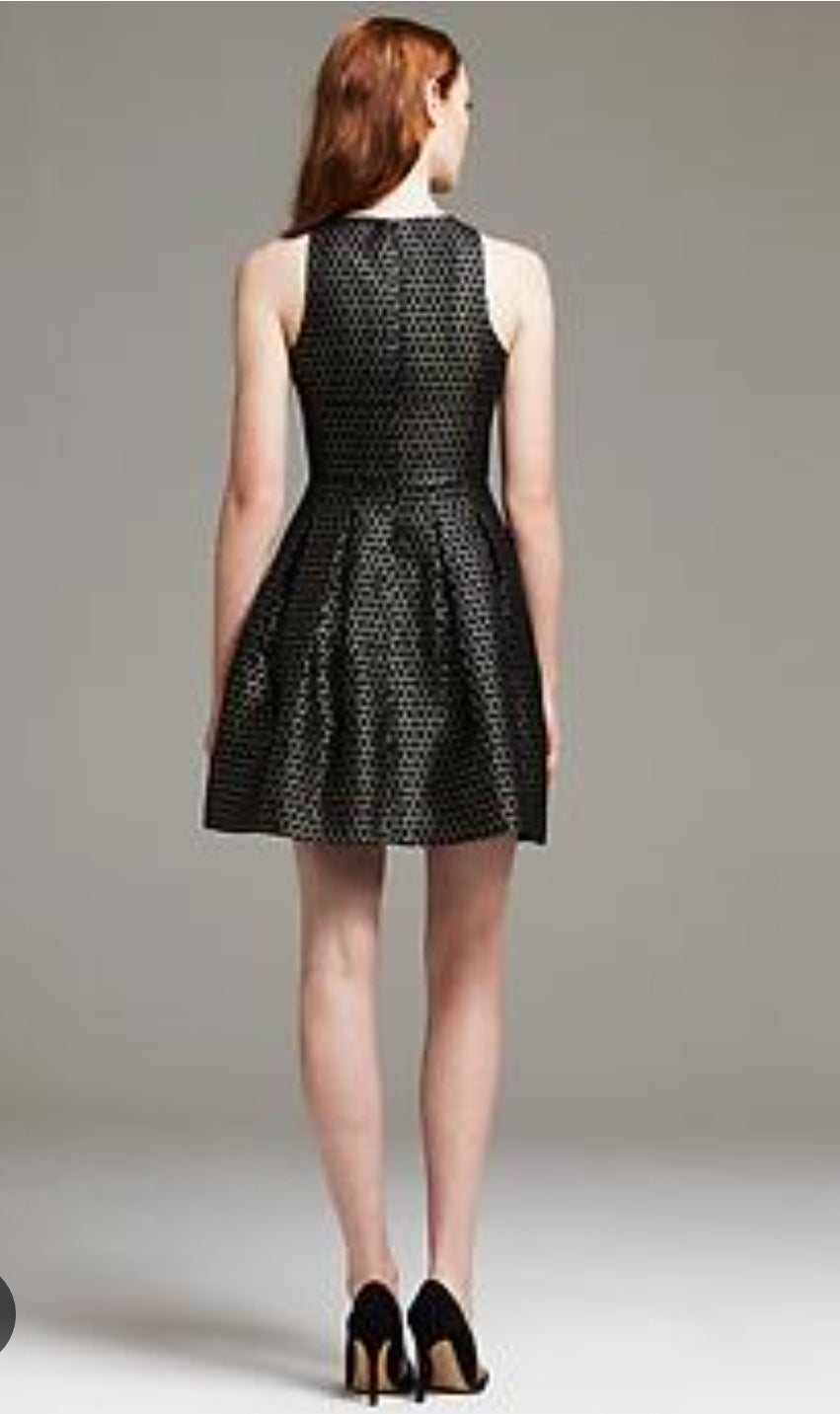 #167 Banana Republic 12P Metallic Jacquard Fit & Flare Dress