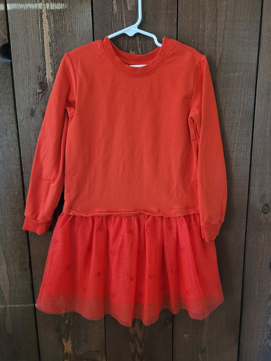 #109 Hanna Andersson Red Tulle Heart Dress Girls Size 110/5T