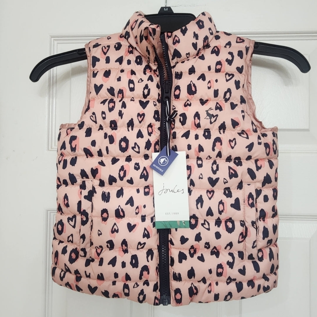 #167 NWT Joules 4T Flip It Pink Leopard Reversible Puffer Vest