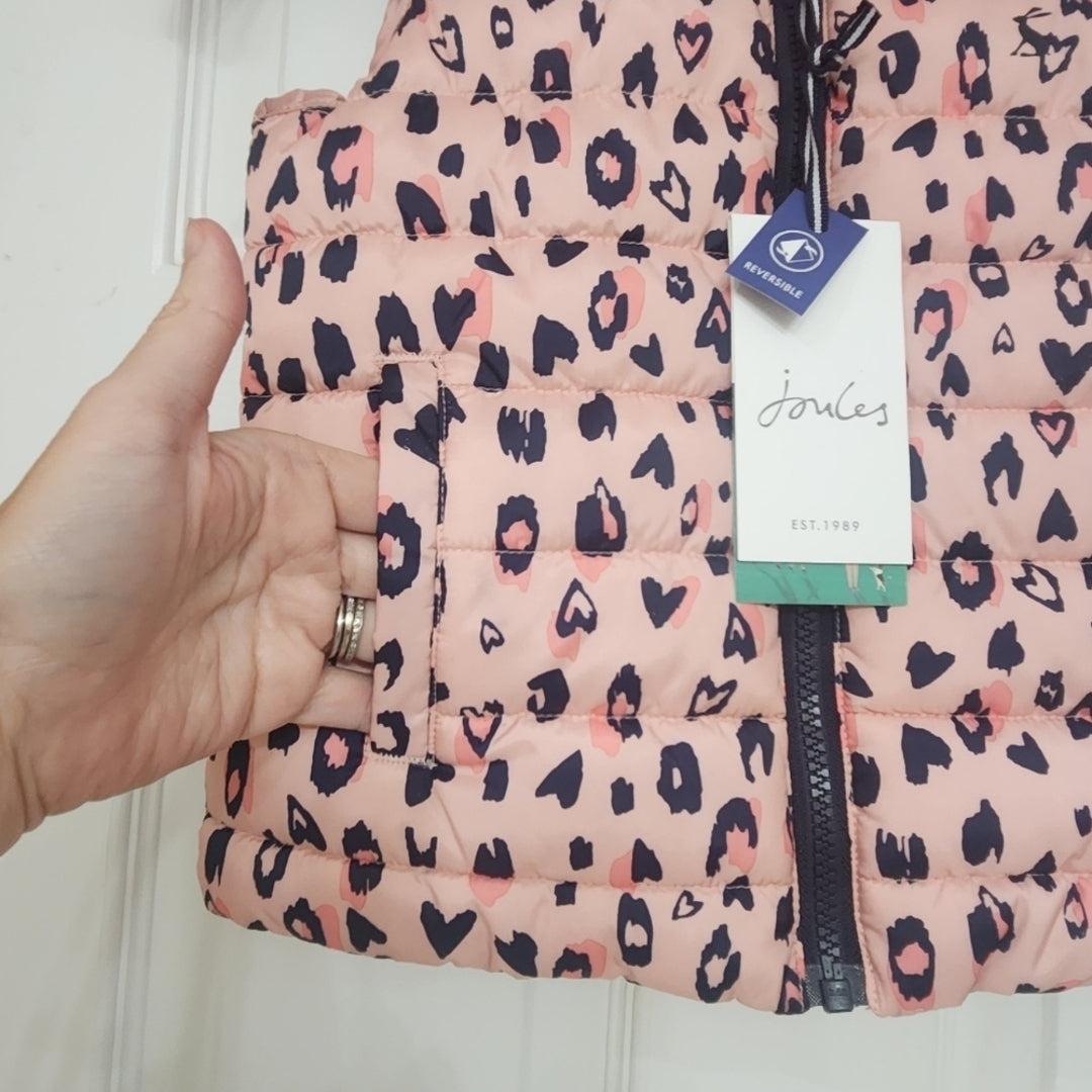#167 NWT Joules 4T Flip It Pink Leopard Reversible Puffer Vest