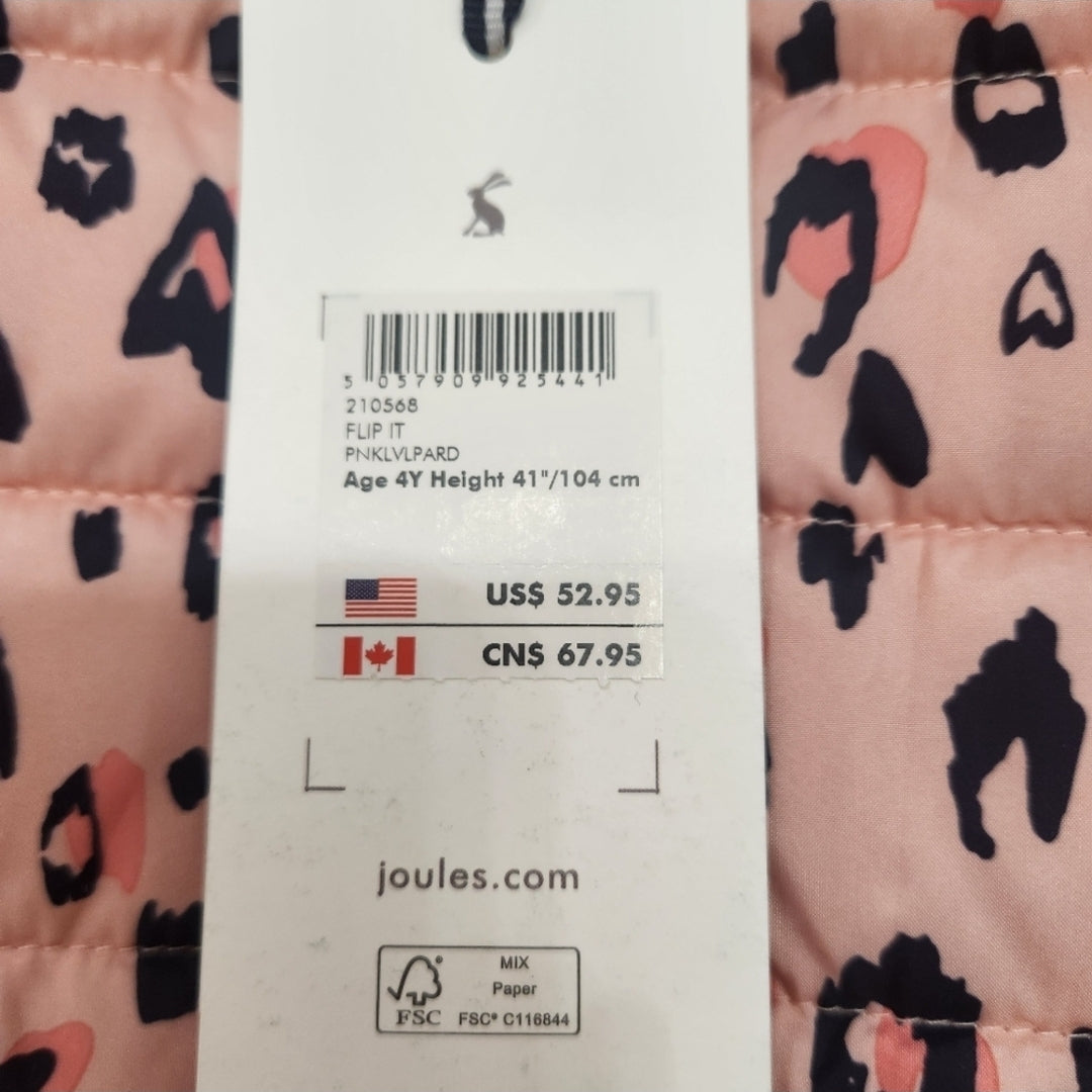 #167 NWT Joules 4T Flip It Pink Leopard Reversible Puffer Vest