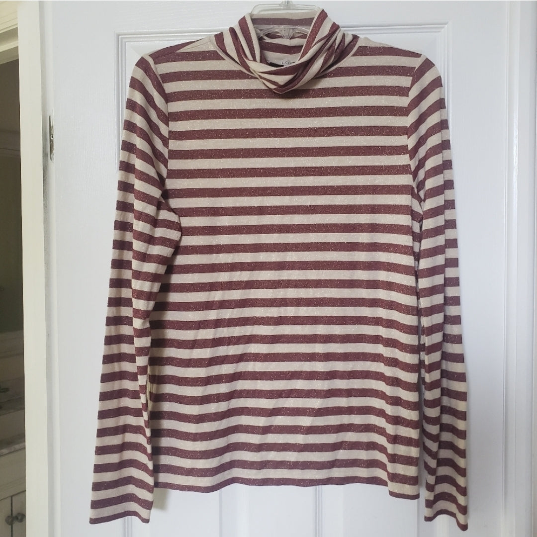 #167 Loft Metallic Striped Large Turtleneck Long Sleeve Top