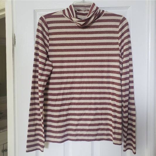 #167 Loft Metallic Striped Large Turtleneck Long Sleeve Top
