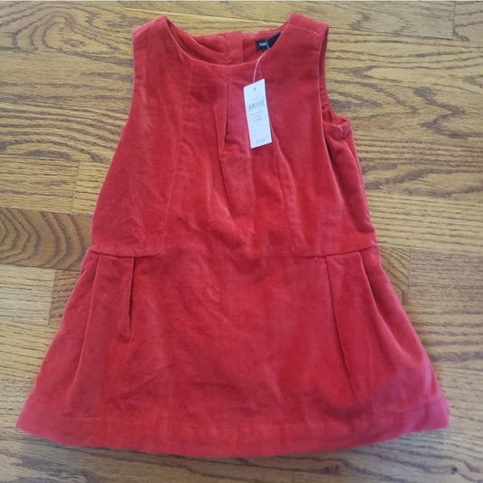 #167 NWT Baby Gap 18-24 MTHS Red Velvet Drop Waist Jumper Dress