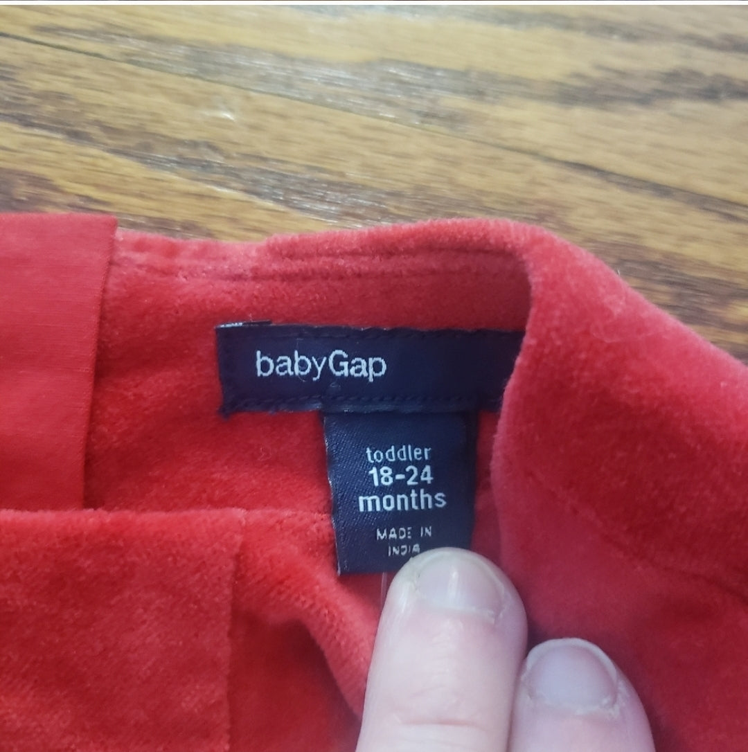 #167 NWT Baby Gap 18-24 MTHS Red Velvet Drop Waist Jumper Dress