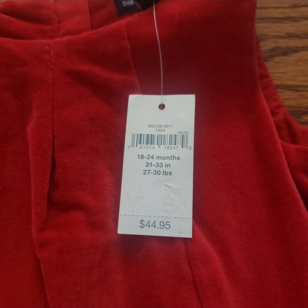 #167 NWT Baby Gap 18-24 MTHS Red Velvet Drop Waist Jumper Dress