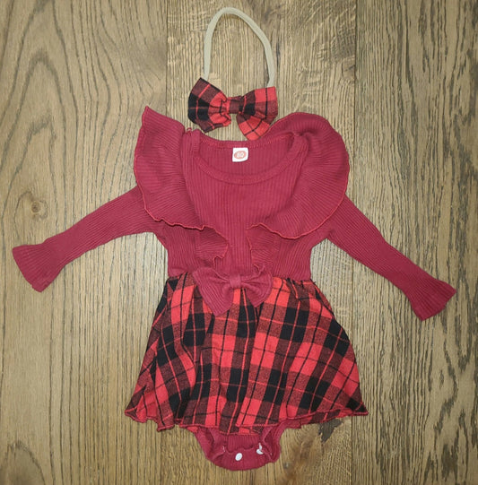 Seller #4 - Girls 12 month Red Plaid Christmas Dress + Bow