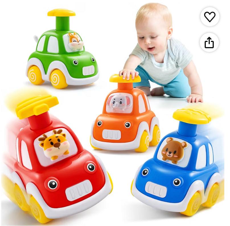 #113	NIB Press and Go Animal Car Toys for Babies and Toddlers, 4 pack