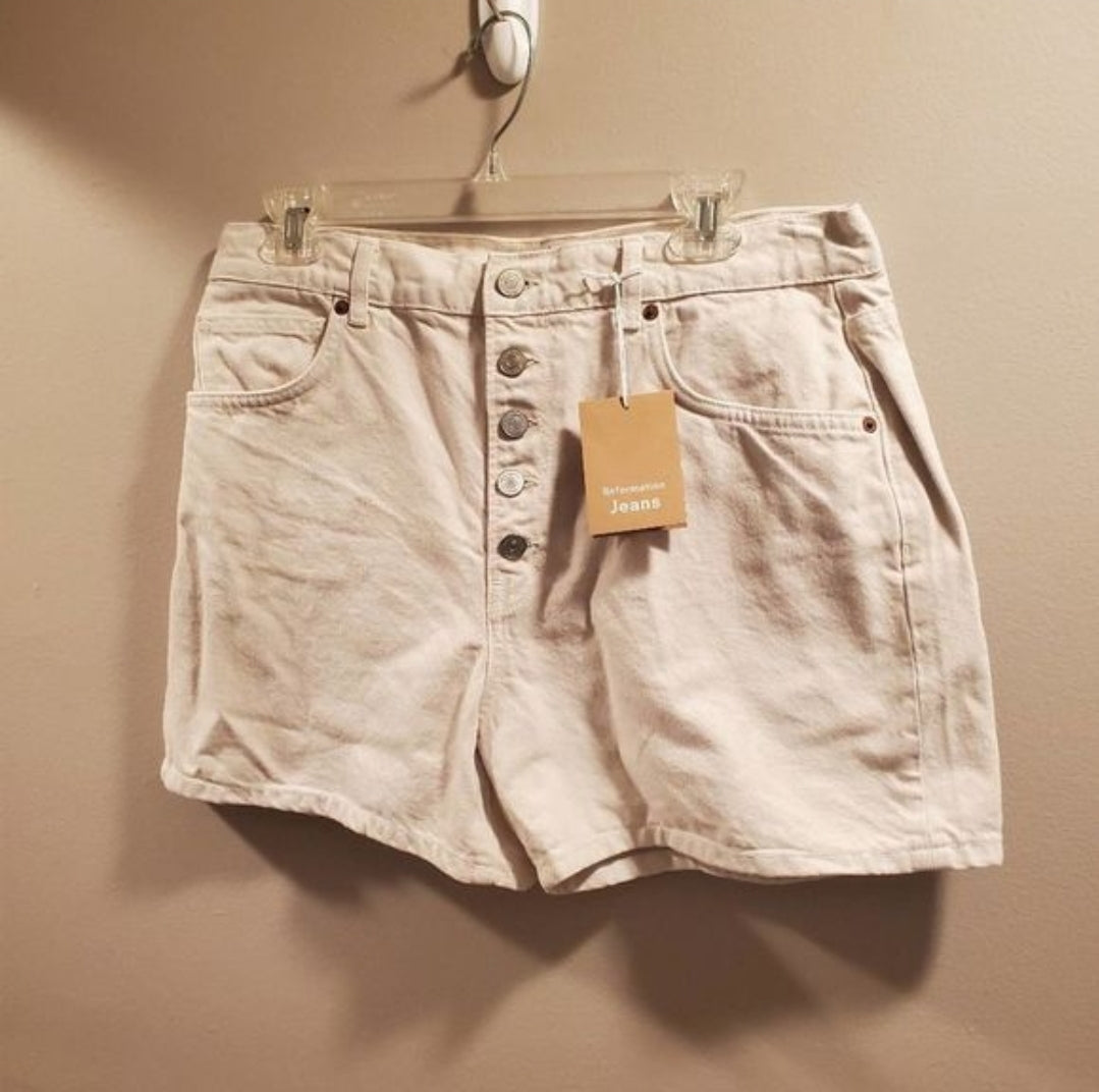 #66 Reformation womens button fly high rise jean  shorts size 31