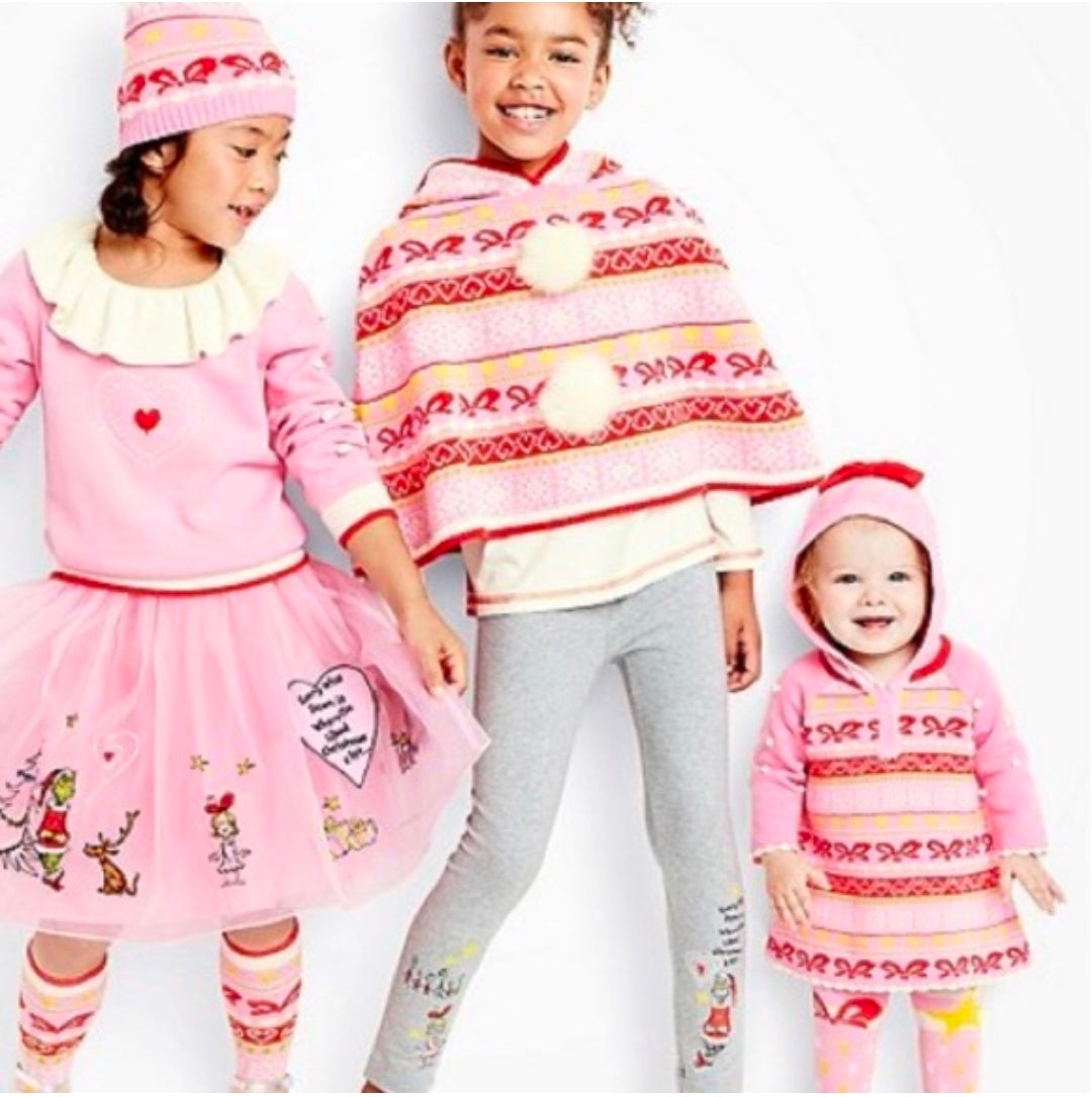 #167 HTF Hanna Andersson 4T The Grinch Cindy Lou Who Sweater Poncho Cape