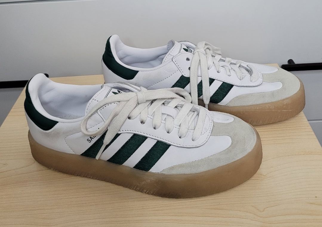 #164 Adidas Green and White Samba Platform Sneakers Women 6.5