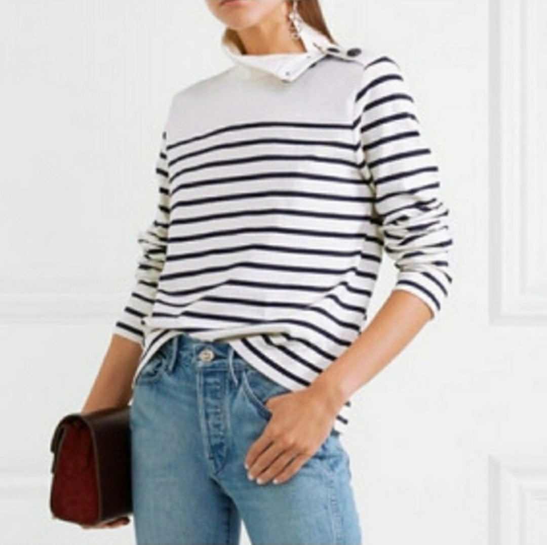 #167 NWT J. Crew XXS Striped Button-Shoulder Turtleneck