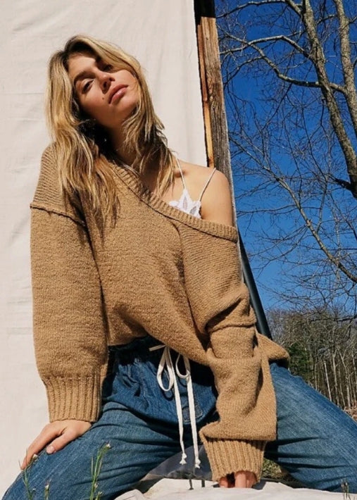 Seller 189:  Free People women's camel Brookside oversized sweater size XS