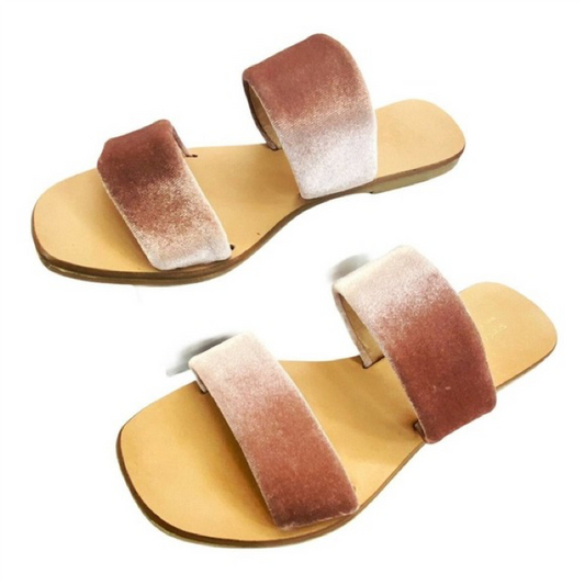 Saks Fifth Avenue Velvet Flat Sandals Woman Pink Open Toe Slide Summer Shoe Size 6.5 EUC PPU 45208 or Spring Sale