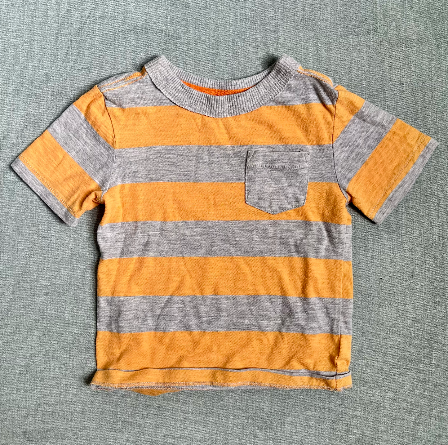 #22A Orange and Gray Striped Short-Sleeve Shirt for Toddler, 18M