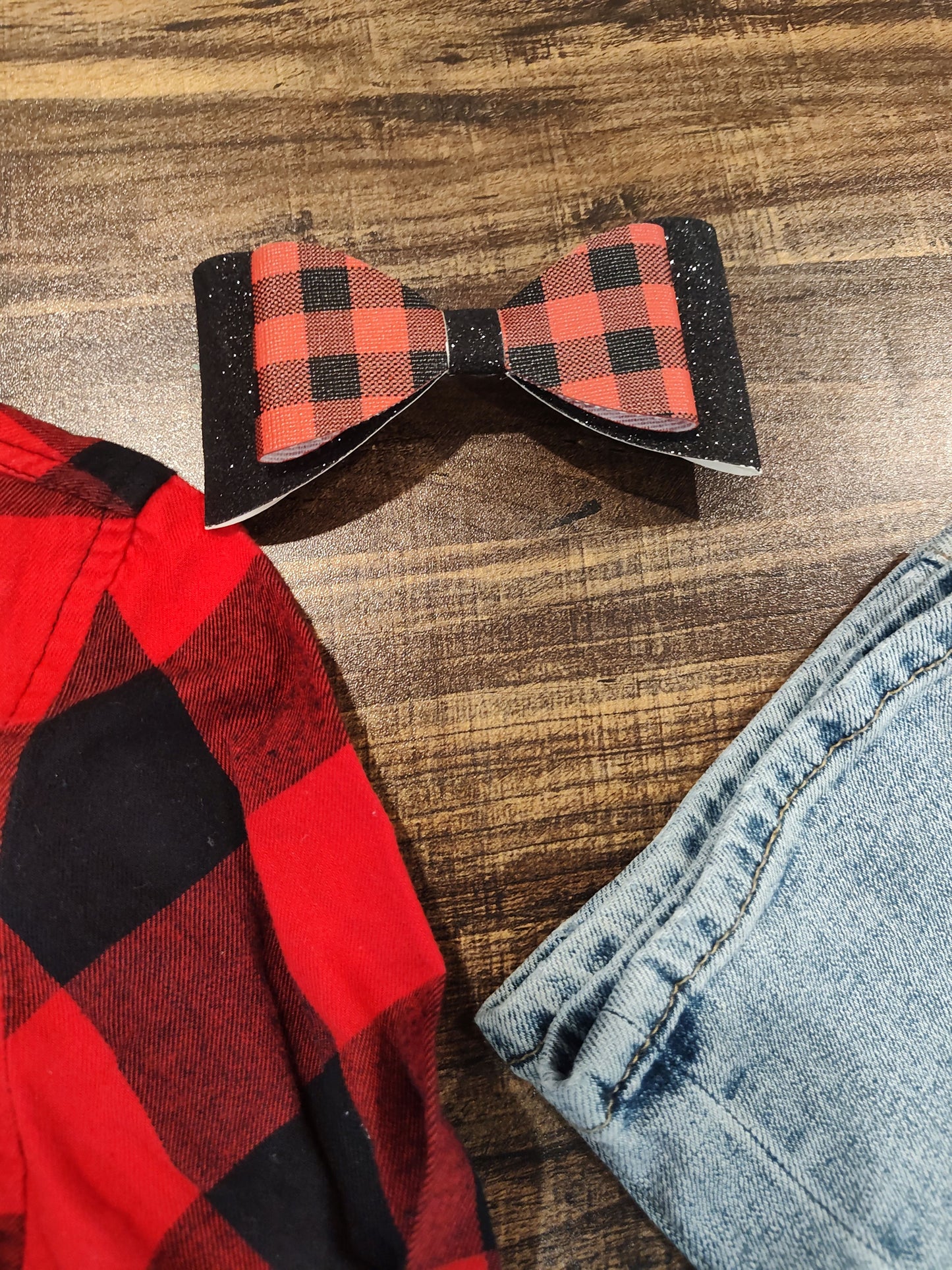 Seller 185:  Plaid Outfit with custom bow size 12 girls (jeans 11/12)